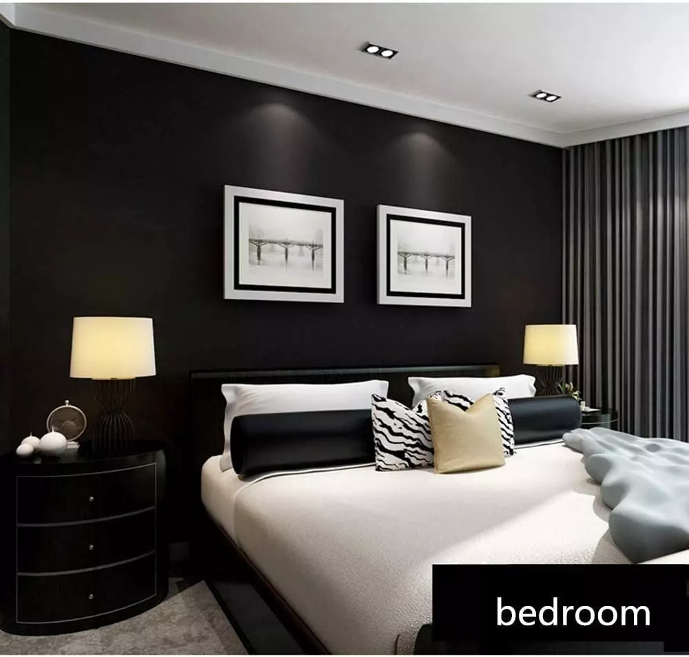 Holidel 45cm X 1m Black Silk Wallpaper Embossed Self Adhesive Peel and Stick Wallpaper Removable Kitchen Wallpaper Vinyl Black Wallpaper