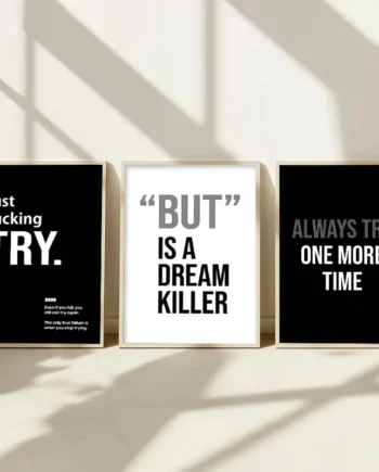 3pcs Office Decoration Frame Poster Inspirational Quotations Wall Art Black-White Canvas Home Decor