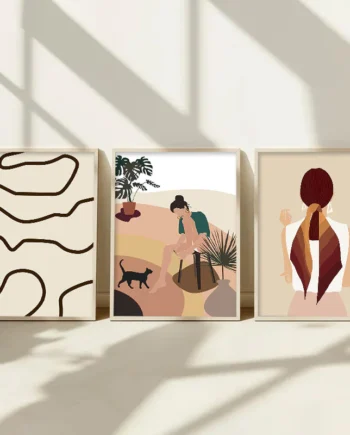 Boho Frame Poster 3pcs Sunrise Nordic Canvas Abstract Lines Wall Art Sunset Picture Home Decor