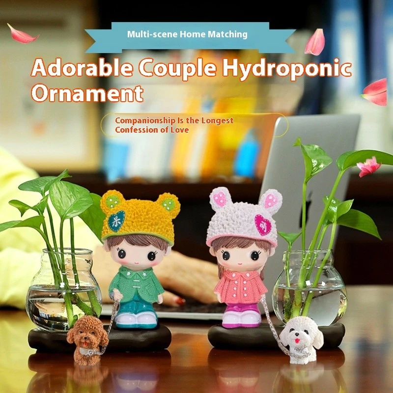 Hydroponic Home Decor Cute Adorable Couple Doll Flower Arrangement Hydroponic Vase Entrance Decoration Green Plant